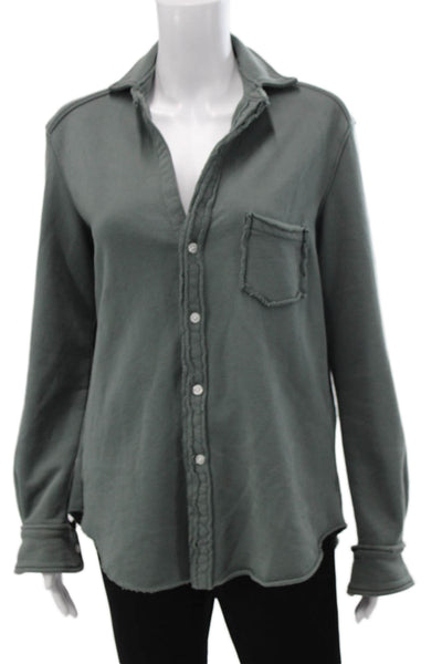 Frank & Eileen Women Collared Long Sleeve Cotton Button Up Green Size XS