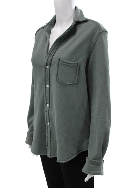 Frank & Eileen Women Collared Long Sleeve Cotton Button Up Green Size XS