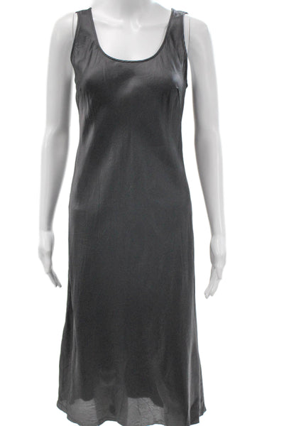 John Patrick Women Slip Dress Gray Cupro Scoop Neck Mid Calf Sleeveless Size XS