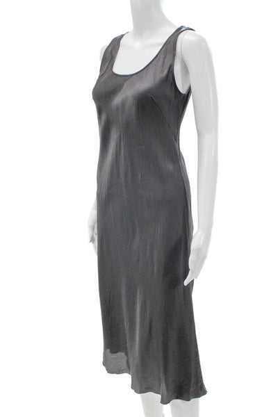 John Patrick Women Slip Dress Gray Cupro Scoop Neck Mid Calf Sleeveless Size XS