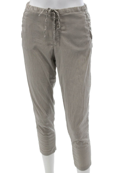 Transit Par Such Womens Cropped Striped Gray Cotton Drawstring Pants Size S