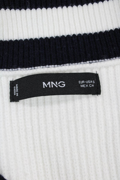 MNG Womens Viscose Striped V Neck Sweater Vest Sleeveless White Size S