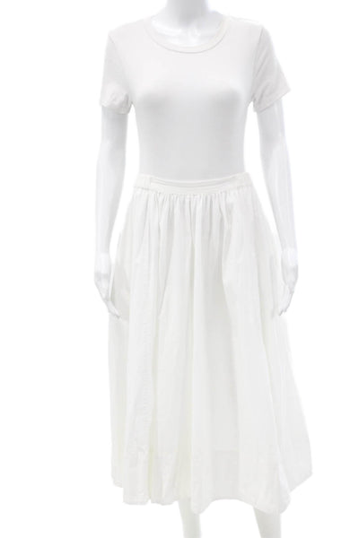 Free People Womens White Cotton Flare Midi Skirt Pull On Size XS
