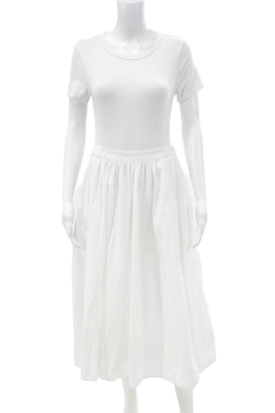 Free People Womens White Cotton Flare Midi Skirt Pull On Size XS