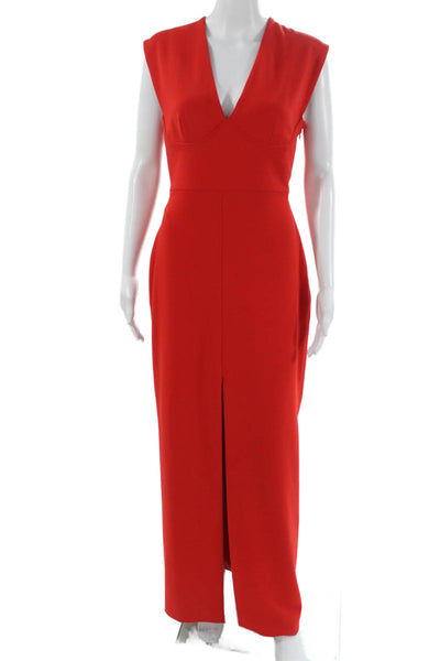 Solace London Women Maxi Dress Red V Neck Sleeveless Zip Polyester Size S