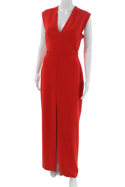 Solace London Women Maxi Dress Red V Neck Sleeveless Zip Polyester Size S