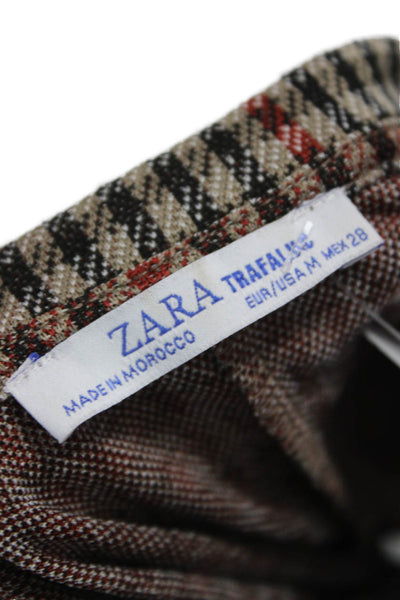 Zara Women Shift Dress Beige Check Short Sleeve Polyester Blend Size M