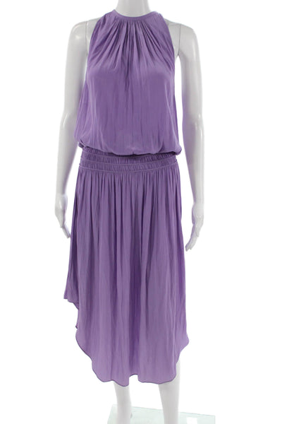 Ramy Brook Women Blouson Halter Long Purple Polyester Dress Sleeveless Size S