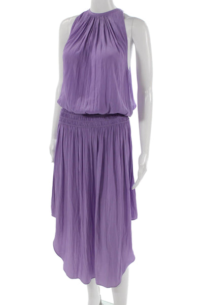 Ramy Brook Women Blouson Halter Long Purple Polyester Dress Sleeveless Size S