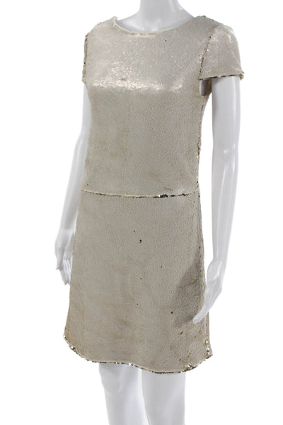 Maje Womens Shift Dress Gold Boat Neck Short Sleeve Zip Polyester Size 40
