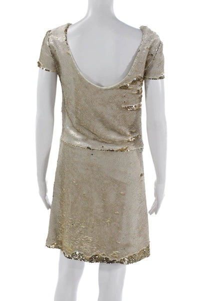 Maje Womens Shift Dress Gold Boat Neck Short Sleeve Zip Polyester Size 40
