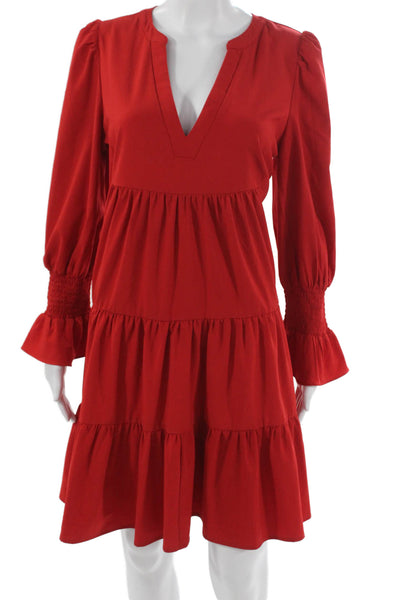 Pomander Place Womens Mini V-Neck Red Long Sleeve Dress Size M