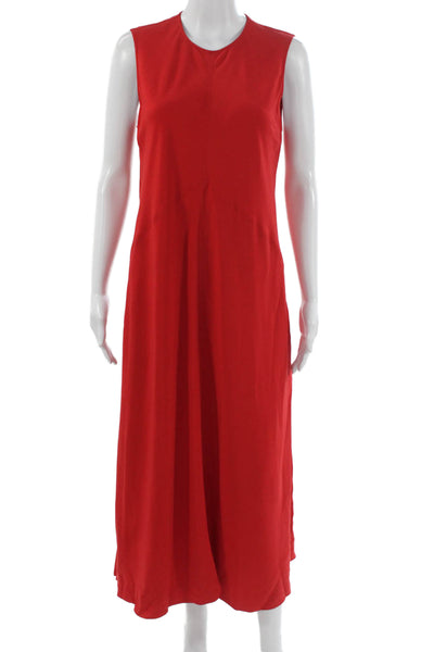 Zara Womens Maxi Dress Red Viscose Sleeveless Round Neck Zip Size L