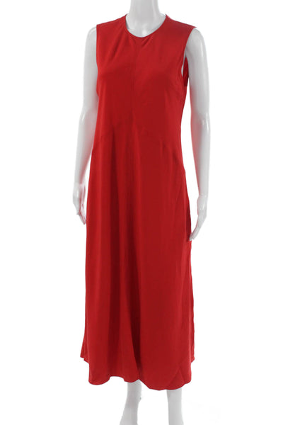 Zara Womens Maxi Dress Red Viscose Sleeveless Round Neck Zip Size L