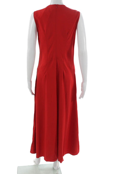 Zara Womens Maxi Dress Red Viscose Sleeveless Round Neck Zip Size L