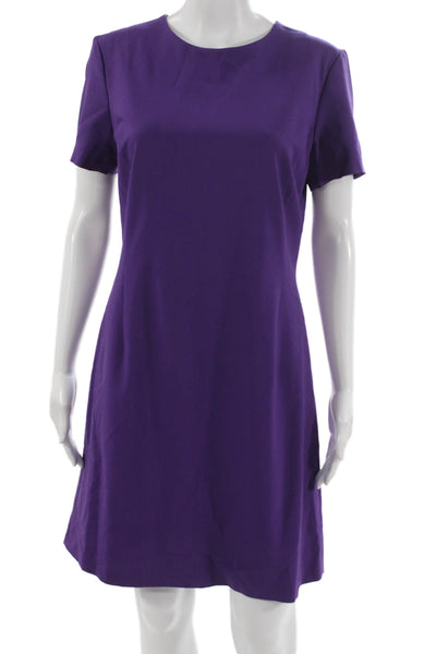 Theory Womens Shift Dress Purple Wool Short Sleeve Round Neck Zip Size 8
