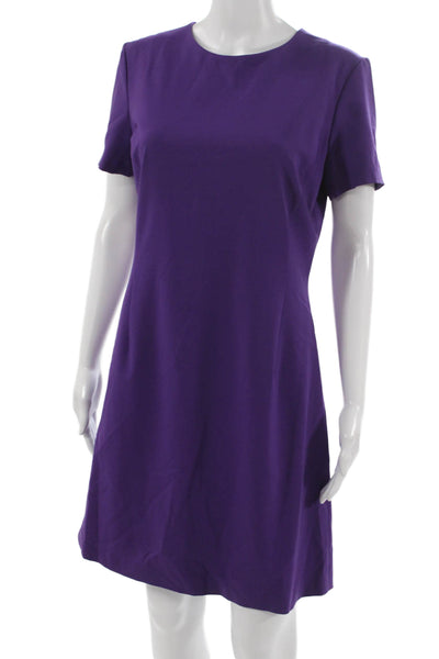 Theory Womens Shift Dress Purple Wool Short Sleeve Round Neck Zip Size 8