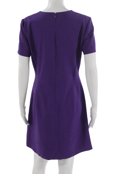 Theory Womens Shift Dress Purple Wool Short Sleeve Round Neck Zip Size 8