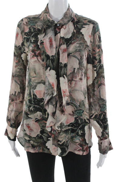 Haute Hippie Womens Multicolor Silk Collared Tunic Blouse Long Sleeve Size S