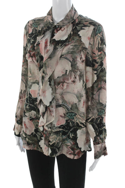 Haute Hippie Womens Multicolor Silk Collared Tunic Blouse Long Sleeve Size S