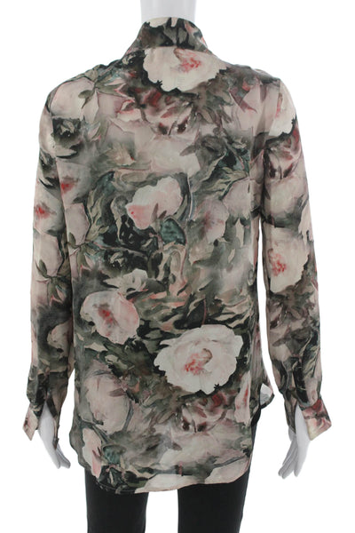 Haute Hippie Womens Multicolor Silk Collared Tunic Blouse Long Sleeve Size S