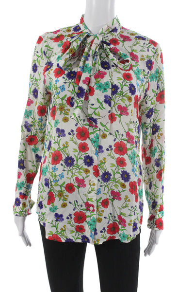 Barneys New York Womens Floral Viscose Collared Long Sleeve Blouse Size 40