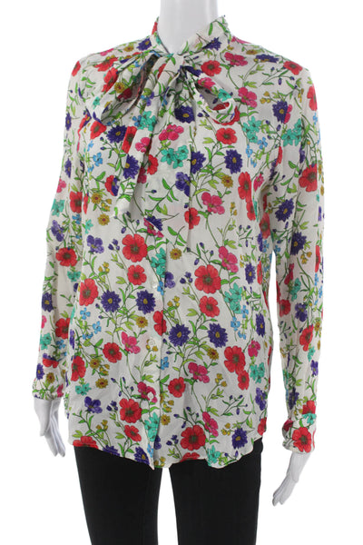 Barneys New York Womens Floral Viscose Collared Long Sleeve Blouse Size 40