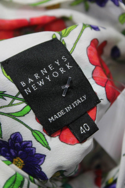 Barneys New York Womens Floral Viscose Collared Long Sleeve Blouse Size 40