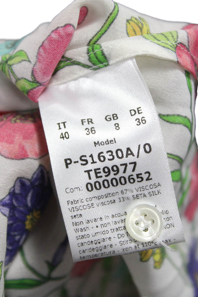 Barneys New York Womens Floral Viscose Collared Long Sleeve Blouse Size 40