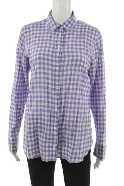 J Crew Womens Basic Collared Check Cotton Blend Button-Up Top Purple Size 6