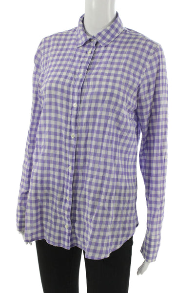 J Crew Womens Basic Collared Check Cotton Blend Button-Up Top Purple Size 6