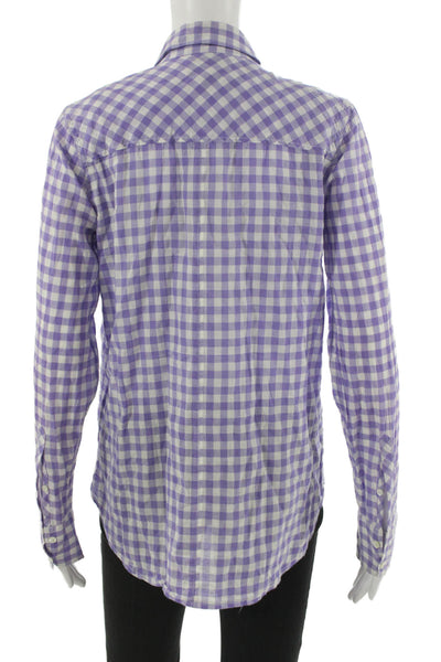J Crew Womens Basic Collared Check Cotton Blend Button-Up Top Purple Size 6