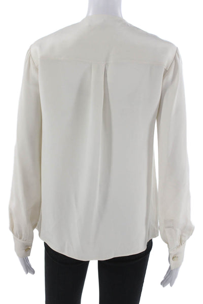 Derek Lam Women Silk High Neck Long Sleeve Basic Blouse Ivory Size M