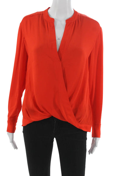 ALC Women Silk V-Neck Tunic Red Long Sleeve Pullover Size 2
