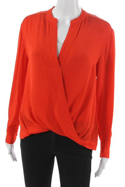 ALC Women Silk V-Neck Tunic Red Long Sleeve Pullover Size 2