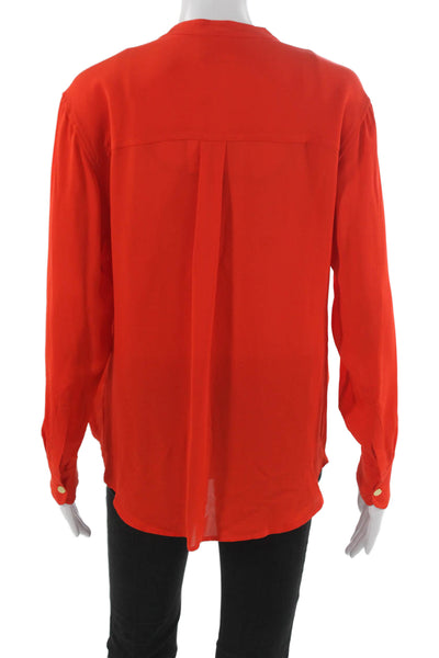 ALC Women Silk V-Neck Tunic Red Long Sleeve Pullover Size 2