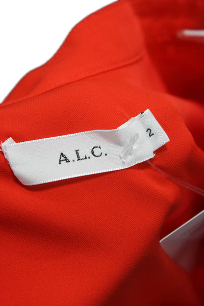 ALC Women Silk V-Neck Tunic Red Long Sleeve Pullover Size 2
