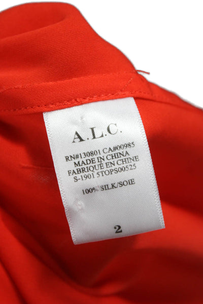 ALC Women Silk V-Neck Tunic Red Long Sleeve Pullover Size 2