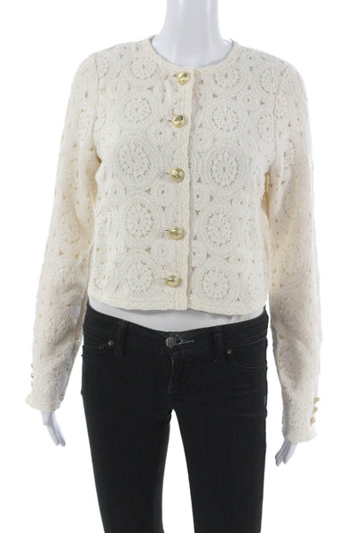 Cami NYC Womens Cardigan Ivory Cotton Geometric Round Neck Long Sleeve Size XS