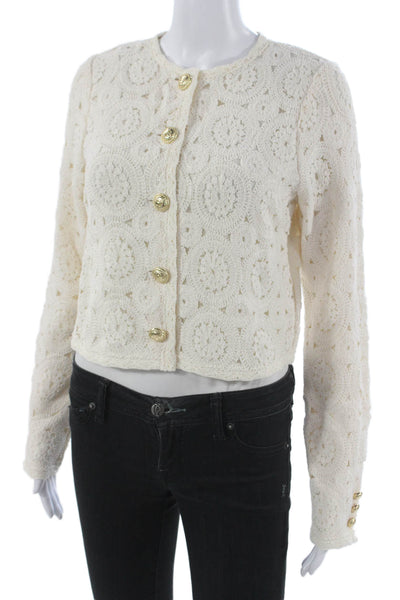 Cami NYC Womens Cardigan Ivory Cotton Geometric Round Neck Long Sleeve Size XS