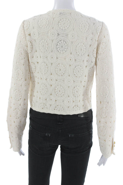 Cami NYC Womens Cardigan Ivory Cotton Geometric Round Neck Long Sleeve Size XS
