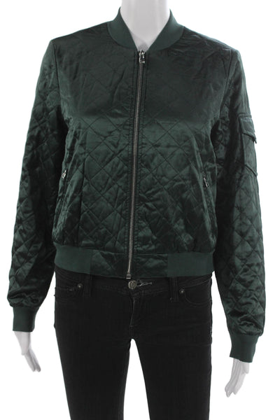Cami NYC Womens Bomber Jacket Green Quilted Silk Zip Long Sleeve Size XS