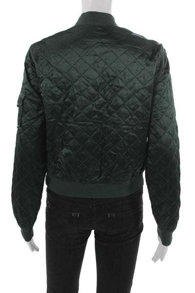 Cami NYC Womens Bomber Jacket Green Quilted Silk Zip Long Sleeve Size XS