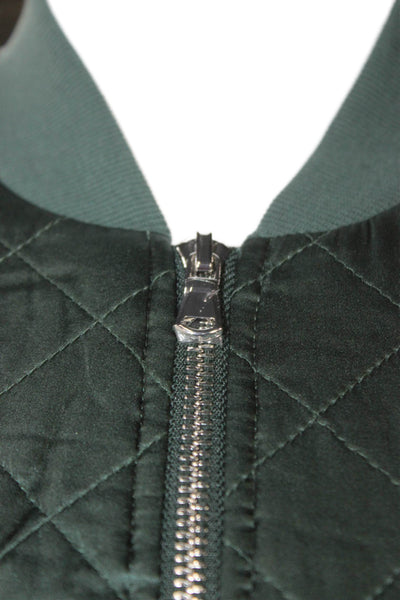 Cami NYC Womens Bomber Jacket Green Quilted Silk Zip Long Sleeve Size XS