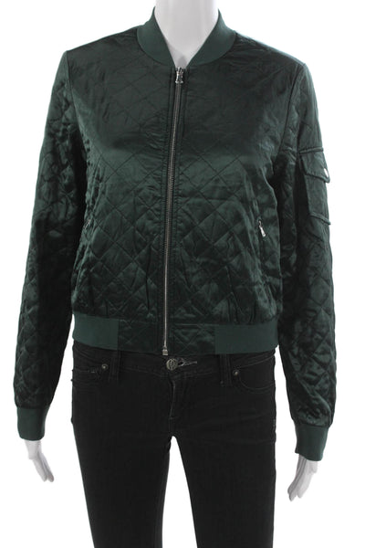 Cami NYC Women Silk Argyle Bomber Jacket Green Zip Long Sleeve Size XS