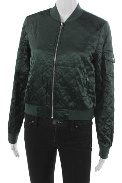 Cami NYC Women Silk Argyle Bomber Jacket Green Zip Long Sleeve Size XS