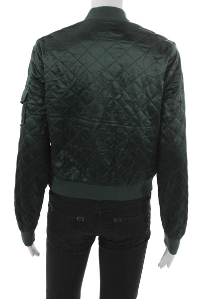 Cami NYC Women Silk Argyle Bomber Jacket Green Zip Long Sleeve Size XS