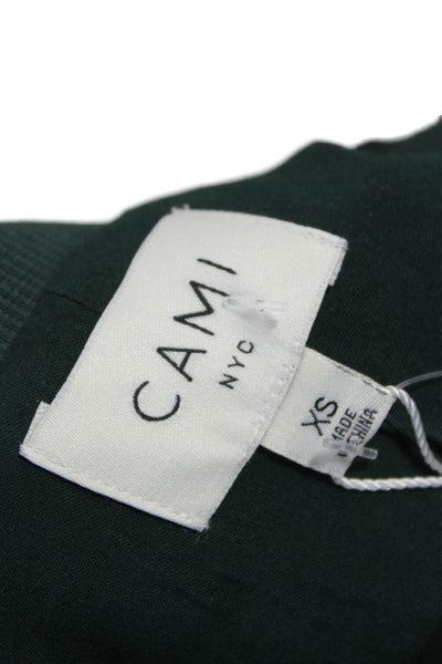 Cami NYC Women Silk Argyle Bomber Jacket Green Zip Long Sleeve Size XS