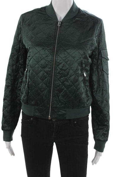 Cami NYC Women Bomber Jacket Silk Green Argyle Zip Long Sleeve Size S