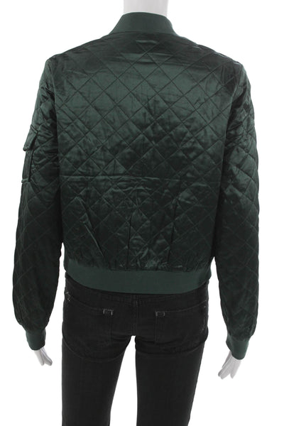 Cami NYC Women Bomber Jacket Silk Green Argyle Zip Long Sleeve Size S